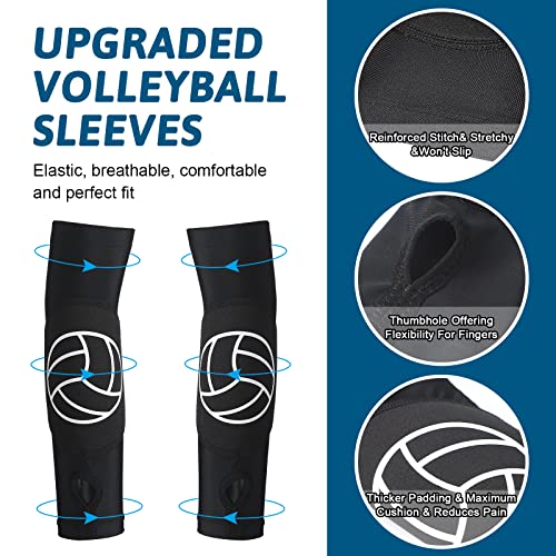 Hungdao 2 Set Volleyball Knee Pad and Arm Sleeve Volleyball Accessories Stuff Forearm Elbow Sleeve Wrist Guard with Protection Pad and Thumb Hole for Women Men Adult - color: Classic