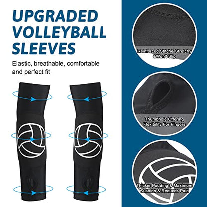 Hungdao 2 Set Volleyball Knee Pad and Arm Sleeve Volleyball Accessories Stuff Forearm Elbow Sleeve Wrist Guard with Protection Pad and Thumb Hole for Women Men Adult - color: Classic
