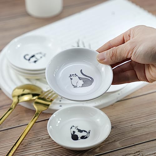 Super Cute Gentleman Cat Ceramic Sauce Dish/Seasoning Dish/Sushi Soy Dipping Bowl/Appetizer Plates/Serving Dish for Kitchen Home(Set of 6) - color: Cat-Gentleman