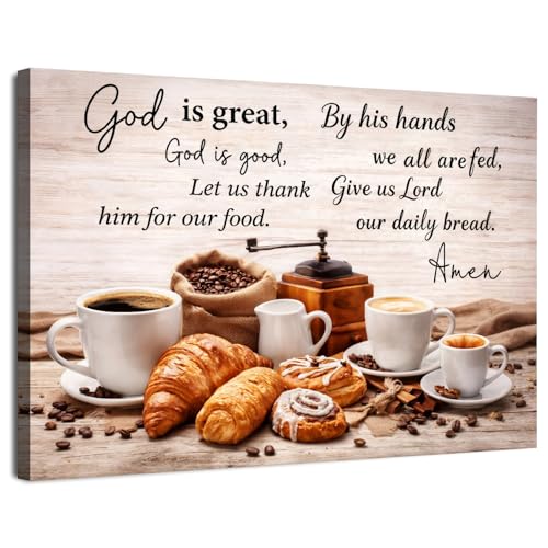 Christian Kitchen Pictures Wall Decor God is Great God is Good Christian Dining Room Wall Art Rustic Coffee Bread Art Wall Farmhouse Canvas Prints Artwork Family Living Room Home Decoration 12x16" - color: Bless03, size: 16"L x 12"W