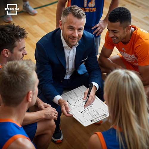 Basketball Dry Erase Coaching Clipboard 15x9 Double Sided Game Board | Wipes Clean No Residue, Double Sided Full Court and Scorebox, Youth to Pro Coaches, Sturdy Surable Lightweight