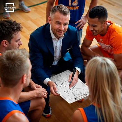 Basketball Dry Erase Coaching Clipboard 15x9 Double Sided Game Board | Wipes Clean No Residue, Double Sided Full Court and Scorebox, Youth to Pro Coaches, Sturdy Surable Lightweight