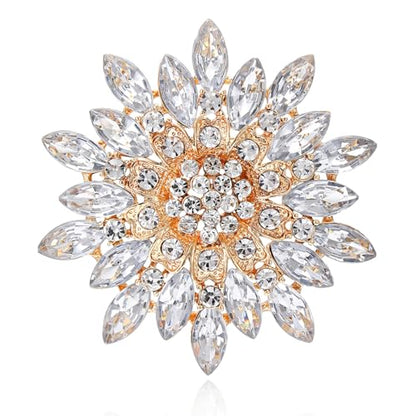 Rhinestone Sunflower Brooch Pin Red Pink Flower Brooch Stylish Crystal Brooch Elegant Clothing Hat Bag Accessories Jewerly for Women - color: White