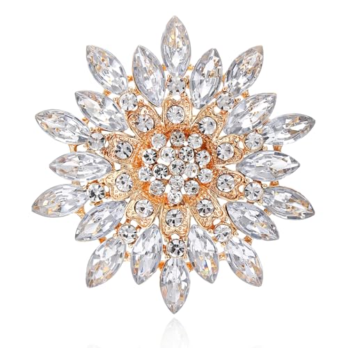 Rhinestone Sunflower Brooch Pin Red Pink Flower Brooch Stylish Crystal Brooch Elegant Clothing Hat Bag Accessories Jewerly for Women - color: White