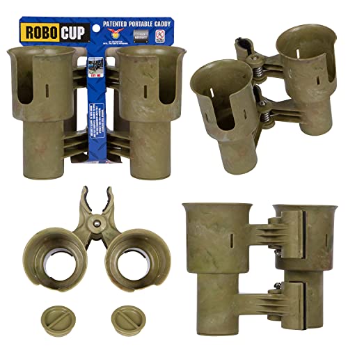 (Camo), Patented Boat Cup Holder, Clamp on Portable Storage Caddy Securely Holds 2 Drinks, Fishing Poles, Tools, Marine Gear | Perfect for Boating, Beach Umbrellas, Golf Carts - color: Camo, size: Standard Spring