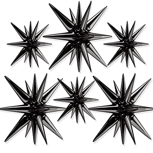 PartyWoo Black Star Foil Balloons 6pcs Different Sizes Pack of 27 22 Inch Large Black Explosion Spike Mylar Balloons for Graduation Birthday Retirement Anniversary Space Theme Party Decorations - color: Black, size: 6 PCS - 27&22 Inch