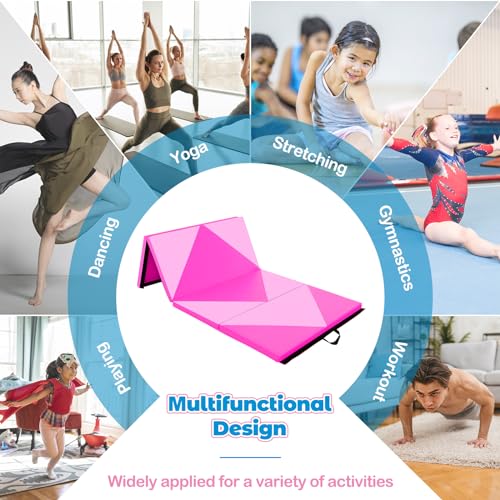 Giantex 4'x8' Gymnastics Mat, 2" Thick Folding Tumbling Mat with Carrying Handles, Foldable Gym Mat with Hook and Loop Fastener, Cheer Mats for Kids Adults Home Exercise Aerobics Fitness - color: Pink/Purple