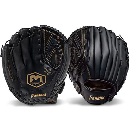Franklin Sports Field Master Baseball + Softball Glove - Field Master Adult + Youth Baseball + Softball Mitt - Men's + Women's Gloves - color: Black/Gold, style: 13" - Basket "V" Web