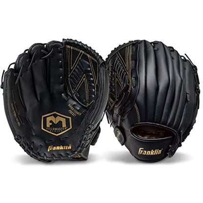 Franklin Sports Field Master Baseball + Softball Glove - Field Master Adult + Youth Baseball + Softball Mitt - Men's + Women's Gloves - color: Black/Gold, style: 13" - Basket "V" Web