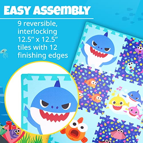 Baby Shark's Big Show! Kids Foam Mat, Interlocking Puzzle Non Slip Flooring Tiles, Multi, 36 x 36 Inches, 9 Tiles