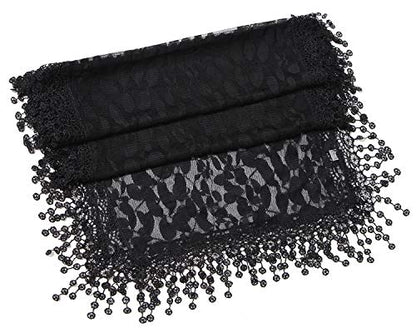 Cindy & Wendy Lightweight Soft Leaf Lace Fringe Scarf Bridal Shawl for Women - color: Black-1