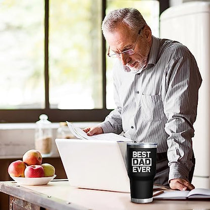 Dad Gifts for Men BEST DAD EVER Tumbler 30 Oz Stainless Steel Insulated Cup Tumbler Coffee Mug with Lid and Straw Mens Father's Day, Christmas and Birthday Gifts Idea - color: DAD-Best-01