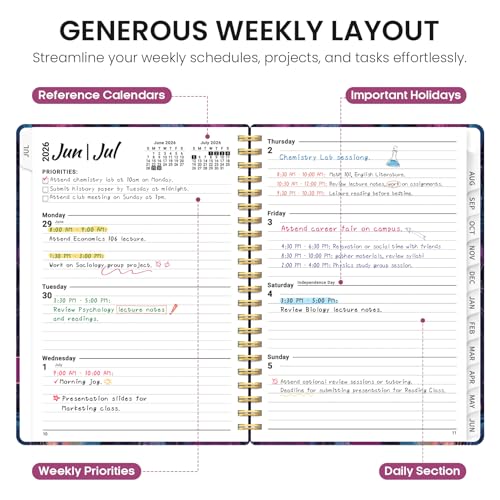 Planner 2026–2027, Academic Monthly Weekly Spiral Calendar, July 2026 – June 2027, Hardcover Agenda Notebook with Tabs, 6.3" x 8.5", Perfect for Students, Teachers, School & Daily Planning - Ocean Glow - color: W-Ocean Glow, size: (6.3"x8.5")a5