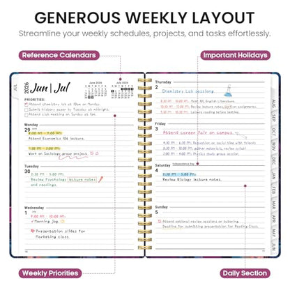 Planner 2026–2027, Academic Monthly Weekly Spiral Calendar, July 2026 – June 2027, Hardcover Agenda Notebook with Tabs, 6.3" x 8.5", Perfect for Students, Teachers, School & Daily Planning - Ocean Glow - color: W-Ocean Glow, size: (6.3"x8.5")a5