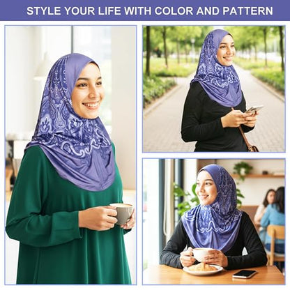 Hijab Scarf for Women, Printed Jersey Instant Slip-On Ready to Wear - color: Mg-hj-701