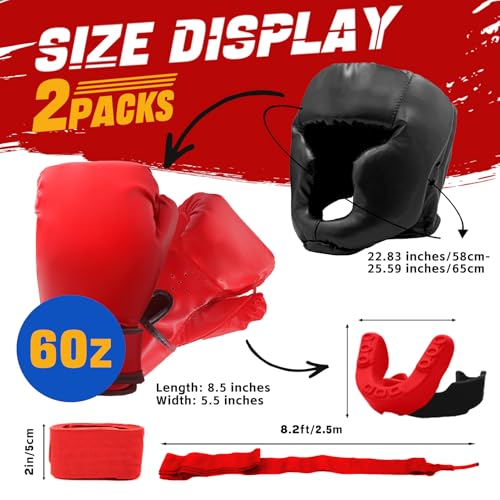 14 Pcs Boxing Set Boxing Equipment Set for Beginners Including 2 Pair of 6 oz Boxing Gloves Headgear Helmet Hand Wraps Mouth Guards Gifts Training Equipment - color: Black & Red