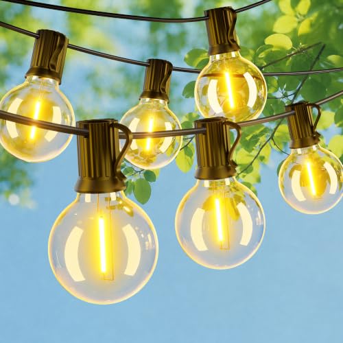 OHLUX Outdoor String Lights, 55FT Shatterproof LED Patio Lights with 26 Dimmable Plastic G40 Bulbs, 2200K Waterproof Connectable Hanging String for Backyard Cafe Porch Deck E12 Base - size: 55FT