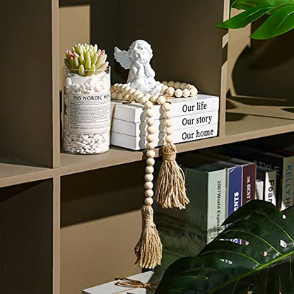 Jetec Decorative Books for Home Decor White Faux Farmhouse Stacked 3 Pieces Gift for Mother Teachers Friends Family for Coffee Tables Shelves with Wood Bead Tassels 58 Inch - style: Our Life, Our Story, Our Home