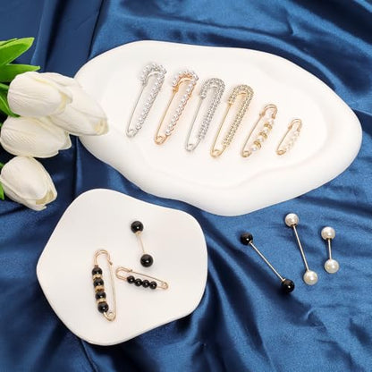 Fumwase 12PCS Faux Pearl Brooch Pins for Women Fashion Safety Sweater Shawl Clips Clothing Accessory Set Pearl Rhinestones Brooches for Scarves Blouses Dresses