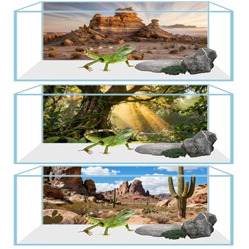 48"x24" 3PCS Bearded Dragon Tank Background – Polyester Fabric Reptile Terrarium Background for Aquarium, Fish Tank & Vivarium, Bubble-Free & Non-Reflective 889