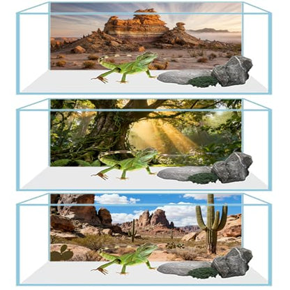 48"x24" 3PCS Bearded Dragon Tank Background – Polyester Fabric Reptile Terrarium Background for Aquarium, Fish Tank & Vivarium, Bubble-Free & Non-Reflective 889