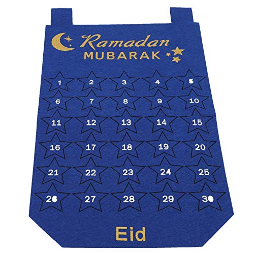 Ramadan Calendar, Ramadan Calendar 30 Days Eid Mubarak Hanging Fabric Countdown Calendar for Eid Party Supplies Eid Decoraton(blue)