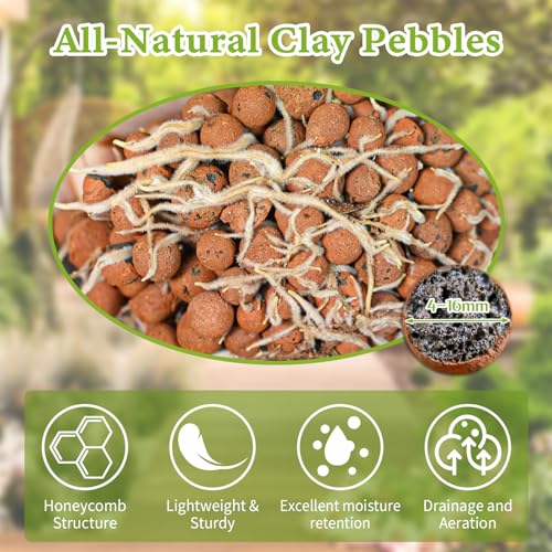 19LB Leca Clay Pebbles for Plants 4mm-16mm Clay Balls for Hydroponic | Drainage, Reusable, Aeration, Moisture Retention, Lightweight, Natural Leca for Orchids, Succulents, Terrariums, Aquaponics - size: 19LB