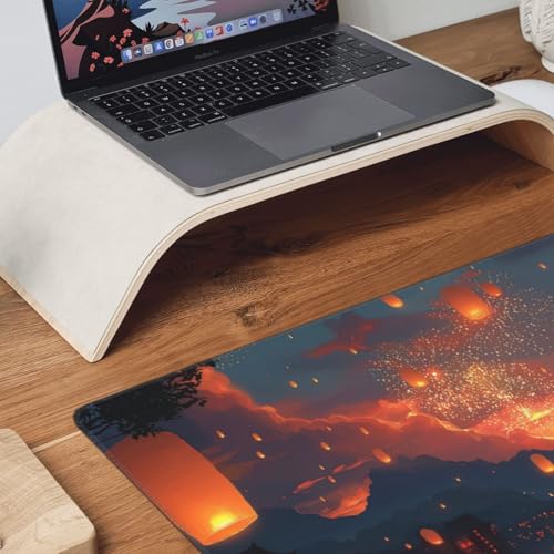 XXL Gaming Mouse Pad 35.4 x 15.7 Inch, Large Desk Mousepad | Moonlit Asian Landscape Design , Non-Slip Rubber Base, Water-Resistant Surface and Stitched Edges for Gaming, Office & Home - color: Moonlit Asian Landscape