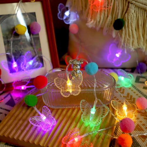 ChiRee 9.85FT Colorful Butterfly String Lights with Pom Pom - color: Colorful-Colorful Butterfly