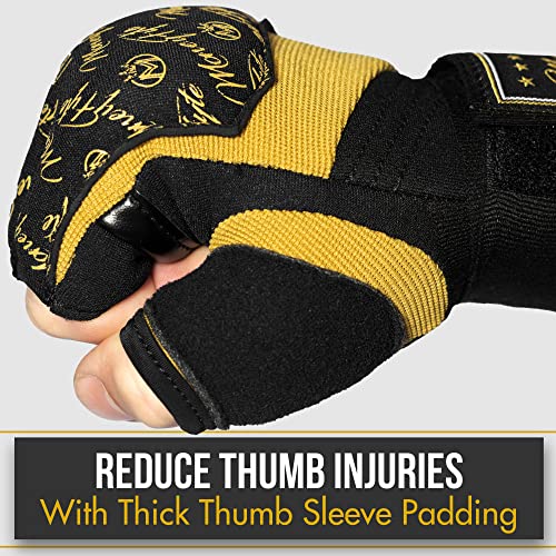 Quick Gel Boxing Wraps Under Boxing Gloves - Kickboxing MMA Muay Thai - Fist, Knuckle, Wrist Wrap Protection Inner Glove Hand Wraps - Men Women Kids - color: Black/Gold, size: Large-X-Large
