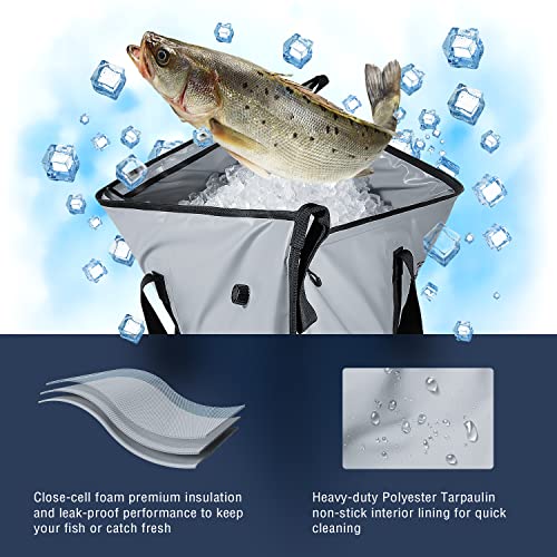 Buffalo Gear Insulated Cooler Bag - 20x18in Bait Cooler, Waterproof Fish Kill Bag - color: Gray