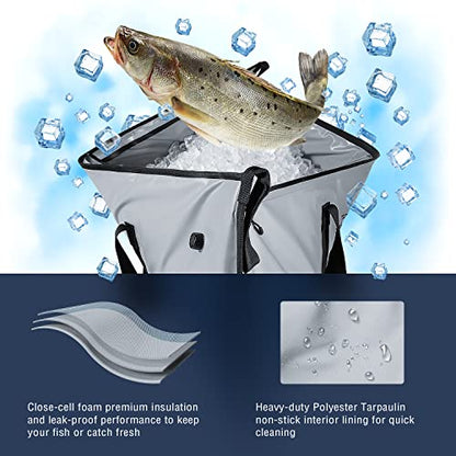Buffalo Gear Insulated Cooler Bag - 20x18in Bait Cooler, Waterproof Fish Kill Bag - color: Gray
