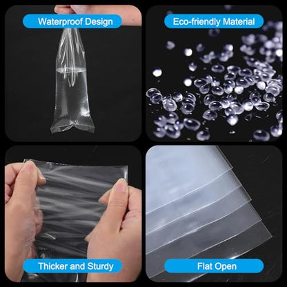 200 Pack Long Plastic Poly Bags, 4x40 Inch 2 Mil Clear Polyethylene Sleeves for Storage & Shipping, Flat Open Waterproof Poster Tube Protectors
