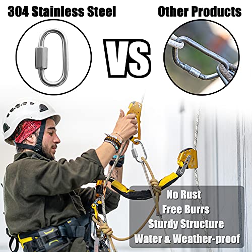 Anvin 2 Pack Quick Link M8 5/16 Inch Heavy Duty Carabiner D Shape Chain Links 1500LB Capacity Repair Utility Links Safety Chain Connector for Camping Outdoor Equipment Locking Hammocks Harness Leash - style: Oval, 3 Inch, 2 Pack