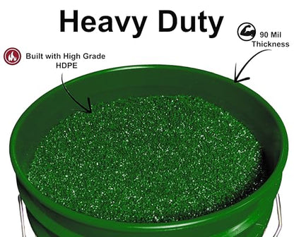 5-Gallon Bucket with Airtight Lid – Made in USA, Food Grade BPA Free Plastic, Heavy Duty Multi-Use, Metal Handle with Grip, Stackable Storage – Green, 1 Pack - color: Green, size: 1