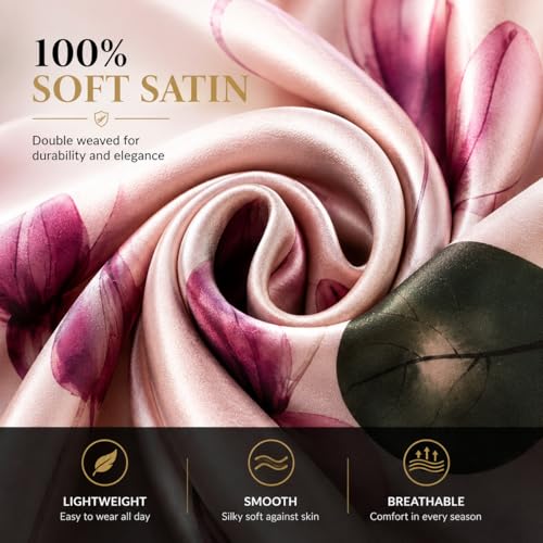 LONDON Women’s Satin Silky Scarf Gift Box Large Lightweight Silky Smooth Shawl Wrap for Hair, Head, Neck or Hijab - color: Red Floral - Box