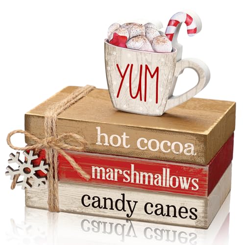 4 Pcs Christmas Table Decorations Winter Snowflake Tiered Tray Decorations Decorative Mini Wooden Books Subject Signs Block Centerpiece for Office Tabletop Shelf Housewarming Gifts - style: Coffee