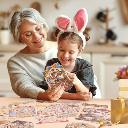 Girls 3D Miniature Scene Stickers, 4 Sets World Travel DIY House Stickers for Museun, Hotel, Magic House, Drive-In Restaurant, Cute 3D Cartoon Sticker Scenes for Adult Kids Relief Stress Pass The Time - style: World Travel