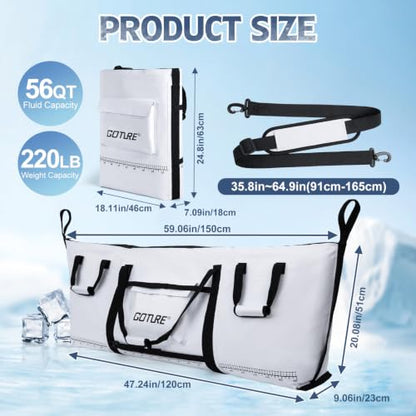 Goture Insulated Fish Cooler Bag, 500D PVC Leakproof Fishing Kill Bag | Waterproof Fish Bags with Carry Handle and Strap, Large Fishing Cooler Bags with Drain Plug, 59.06"x 20.08"x 9.06"