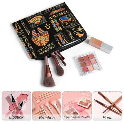 Ancient Egyptian Artifacts Makeup Bag for Women, Cosmetic Pouch Travel Toiletry Organizer Bag 8.9"x6.5" Polyester - color: Ancient Egyptian Artifacts