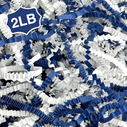 2LB Crinkle Paper Shred Filler for Gift Box Bag and Basket On Holidays (Blue&White) - color: Blue&White