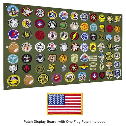 Tactical Patch Display Panel Holder Board for Military Army Combat Morale Uniform Hook and Loop Emblems, 43 Inches x 27.5 Inches (Large), with 1 Flag Patch Included - color: Green, Large