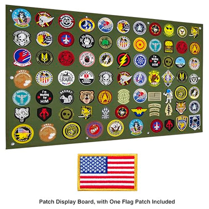Tactical Patch Display Panel Holder Board for Military Army Combat Morale Uniform Hook and Loop Emblems, 43 Inches x 27.5 Inches (Large), with 1 Flag Patch Included - color: Green, Large