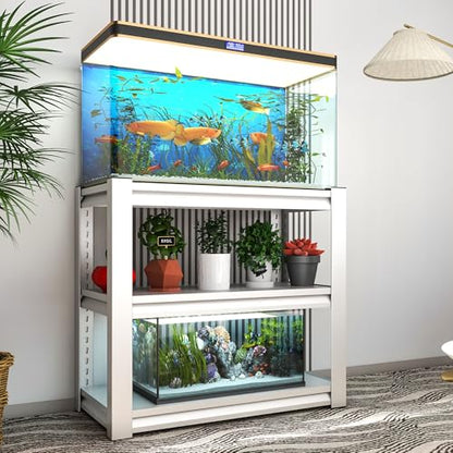 20-30 Gallon Fish Tank Stand - Metal Aquarium Stand, 34 "W x 18 "D x 31"H Adjustable Heavy Duty Reptile Tank Stand, Adjustable 3-Tier Fish Tank Rack Shelf for Home Office, Tank Not Included (White) - color: White