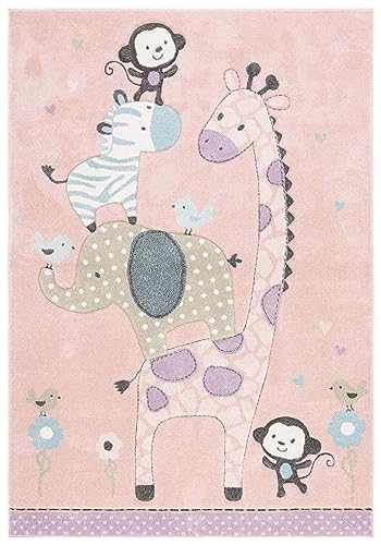 SAFAVIEH Carousel Kids 100 Collection Area Rug - 3'3" x 5'3", Blush Pink, Transitional Design, Stain Resistant, Ideal for High Traffic Areas in Living Room, Bedroom & Dining Room (CRK120U-3) - color: Blush Pink, size: 3'3" x 5'3" (Rectangular)