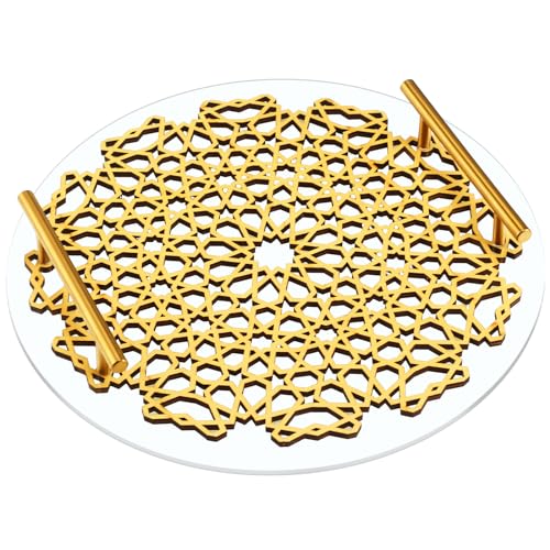SiliFine Eid Al-adha Tray Decoration for Home, Islamic Ramadan Mubarak Plates, Eid Mubarak Serving Trays, Round Hollow Star Trays Plates for Serving Pastry Dessert Cookie Candy Eids Party Decor