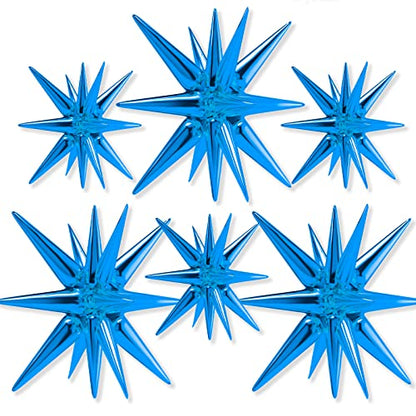 PartyWoo Royal Blue Star Spike Balloons 6pcs Explosion Foil Mylar Balloons - color: Blue - Royal Blue, size: 6 PCS - 27&22 Inch