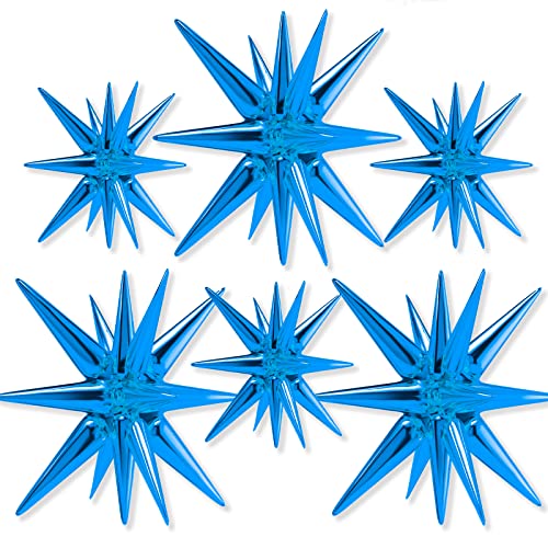 PartyWoo Royal Blue Star Foil Balloons 6pcs Different Sizes Pack of 27 22 Inch Large Explosion Spike Mylar Balloons for Gender Reveal Graduation Bachelorette Birthday Baby Shower Party Decorations - color: Blue - Royal Blue, size: 6 PCS - 27&22 Inch