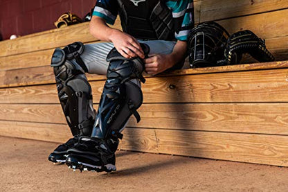 Mizuno Adult Samurai Baseball Shin Guards - color: Black/Forest, size: 15.5"