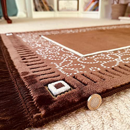 Mihrab Patterned Original Luxury Velvet Prayer Mat/Rug- 750g Weight | Made in Turkey (Coffee) - color: Coffee